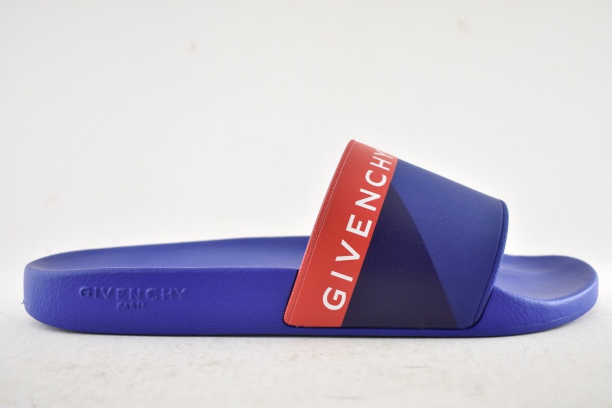 GIVENCHY サンダル Givenchy Paris Blue Red White Logo Rubber Pool Slide Sandal Flip