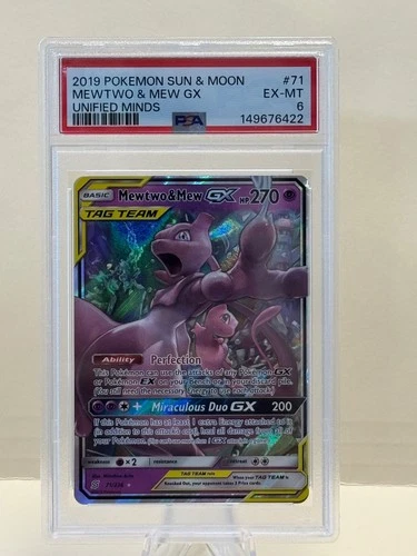 2019 POKEMON SUN & MOON UNIFIED MINDS #222 FULL ART/MEWTWO & MEW GX PSA 6