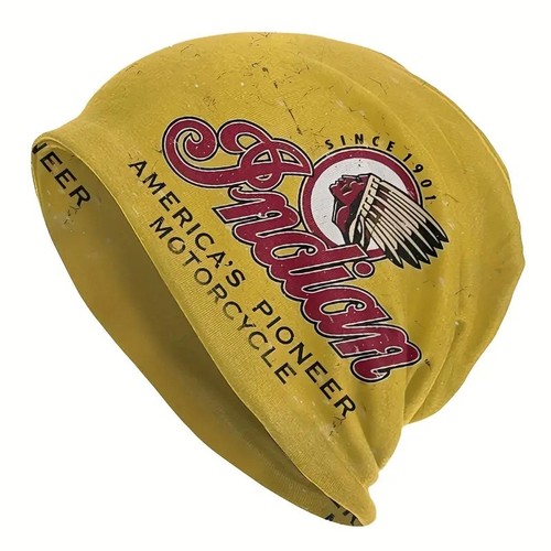 Indian Motorcycle Logo Distressed Beanie Cap Mütze "One Size" dünn dehnbar gelb