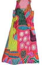 Abstract Art Print Maxi Dress Womens S Multicolor Button Front Pockets Boho