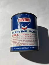 VINTAGE NOS~ 1960'S CHEVRON STARTING FLUID CONTAINER W/GEL-CAPS REMAINING!