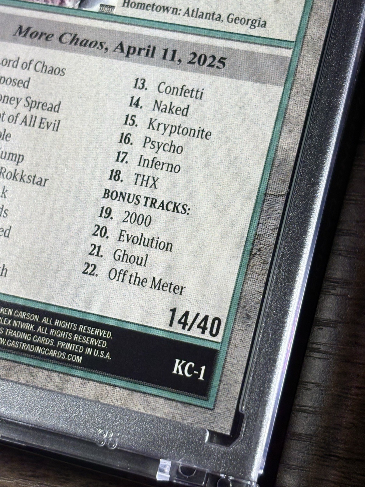 Ken Carson 2025 ComplexCon x GAS Trading Card - Rainbow Foil #/40