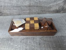 3 in 1 3D Wooden Brain Teaser Puzzle Game Set In Vtg 42.19
