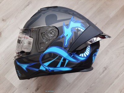 Integralhelm Protectwear H510-11-BL !! -- Drachendesign in blau !! -- Größe L !!