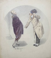 Hans Stubenrauch - Entschädigung Verehrung Dame Mode Zeichnung signiert 1920