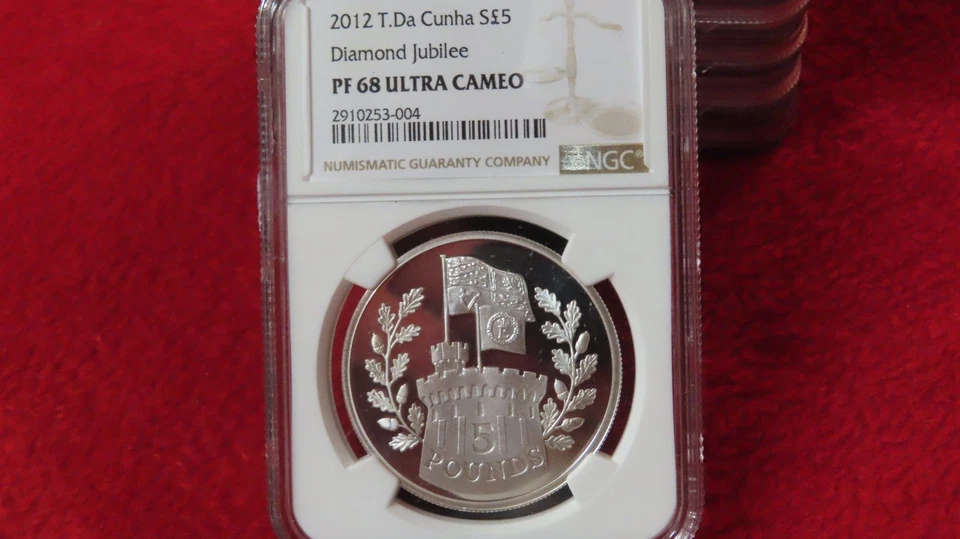 2012 Tristan Da Cunha DIAMOND JUBILEE S£5 Silver 5 Pounds NGC PF 68 UC TOP POP - Image 2 of 4
