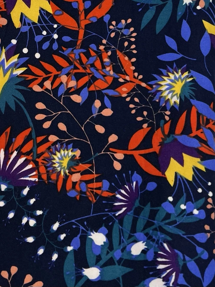 Leggings LuLaRoe TC Alto Curvilíneo Floral AZUL Coloridos Divertidos MODERNOS Hojas Elásticas Foto 3 de 4