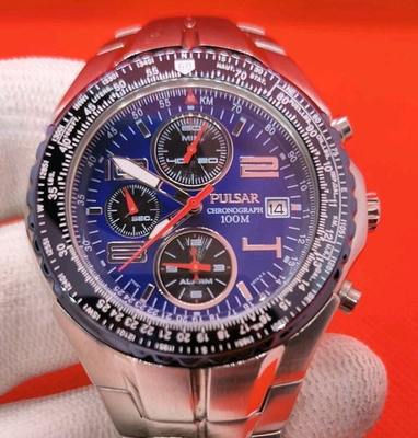 #ad #ad Pulsar Chronograph 7T62 X041 A0 Silver Blue Fresh Battery $125.00