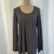 Michael Stars Sz 0S Approx M Gray Tee T-shirt Knit Cutout Neckline Long Sleeve