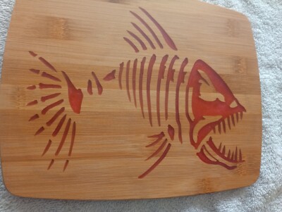 Bamboo Cutting Board With Epoxy Inlays Skeleton Fish