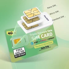 600MB 4G LTE SIM Card 30 Days - Compatible with AT&T, T-Mobile, Verizon USA