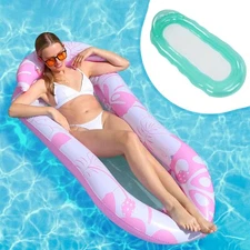 Inflatable Floating Bed Float Chair Beach Swimming Pool Lounger Raft w/Headrest