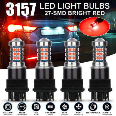 x4 3157 LED Red Strobe Flash Brake Safety Warning Stop Bulbs Tail Blinking Light