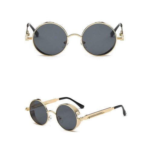 Occhiali da sole vintage specchio steampunk uomo marca design rotondi UV400 occhiali da sole - Foto 6 di 10