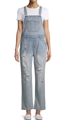 NWT Denim Overalls Size 3X Juniors (21) Stretch NoBo Distressed Light Wash Jean