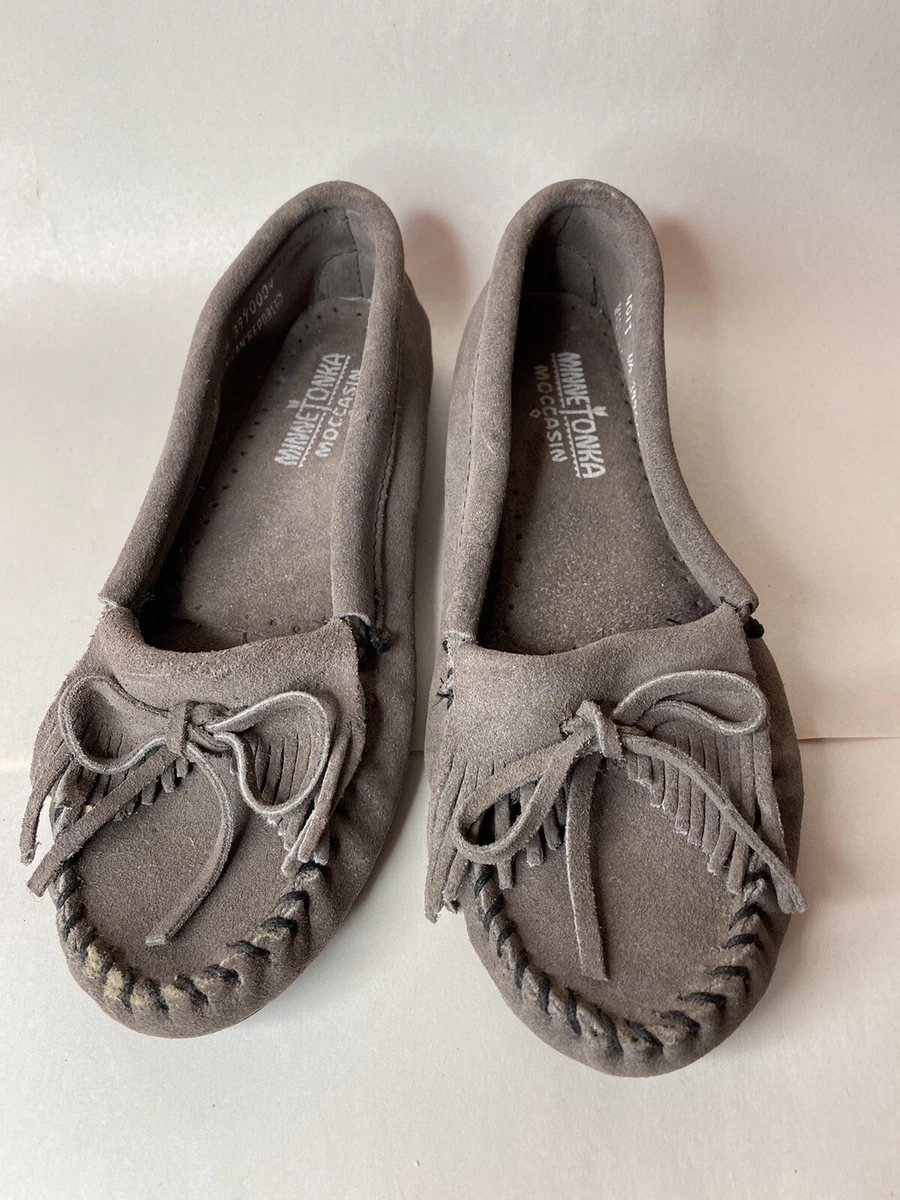 Minnetonka gray moccasins sale