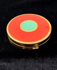 VTG CARESSE d'Amour de MURY RACHEL Round Enamel Gold Tone Pressed Powder Compact
