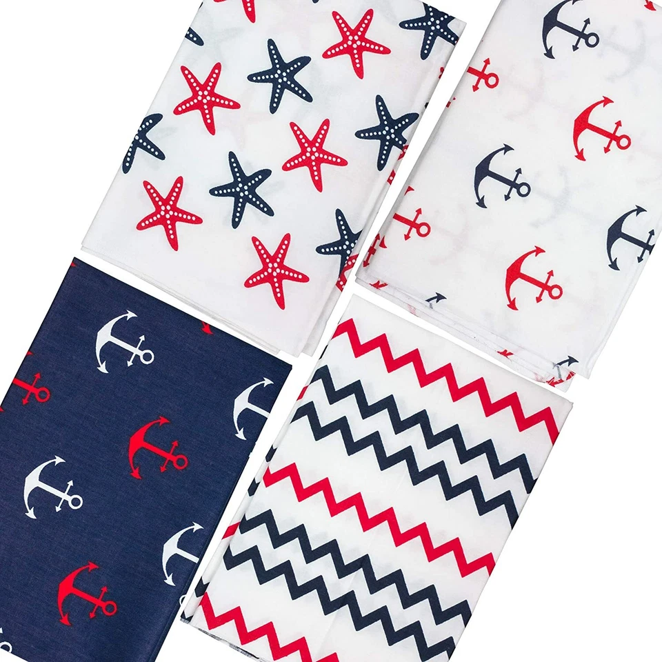 Stoffpaket: 4 x Patchwork Stoffe (Baumwolle), 50 x 40 cm, maritim, blau + weiß - Bild 2 von 4