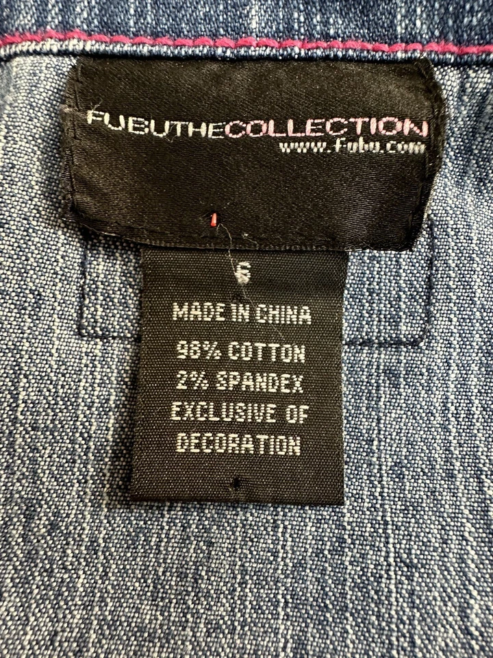 Chaqueta Vaquera Azul Niñas Colección FUBU Talla 6 Anillo en Bolsillo Brazo Falta Botón Foto 4 de 4
