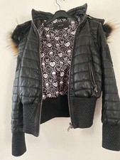 Authentic Philipp Plein Leather Bomber Jacket With Fur Hood Size Xs Women/girls