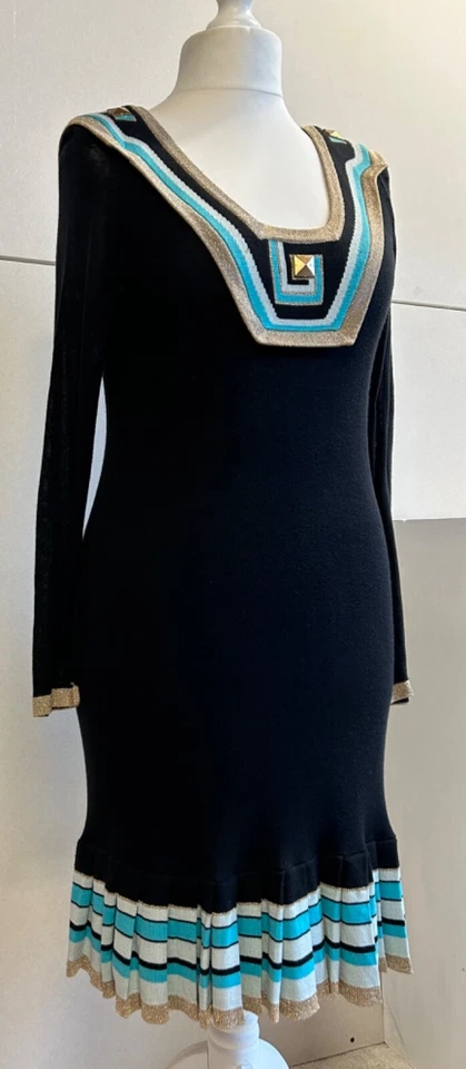 Vestido de mujer TEMPERLEY London negro mezcla de seda tejido ribete dorado talla mediana Foto 2 de 4