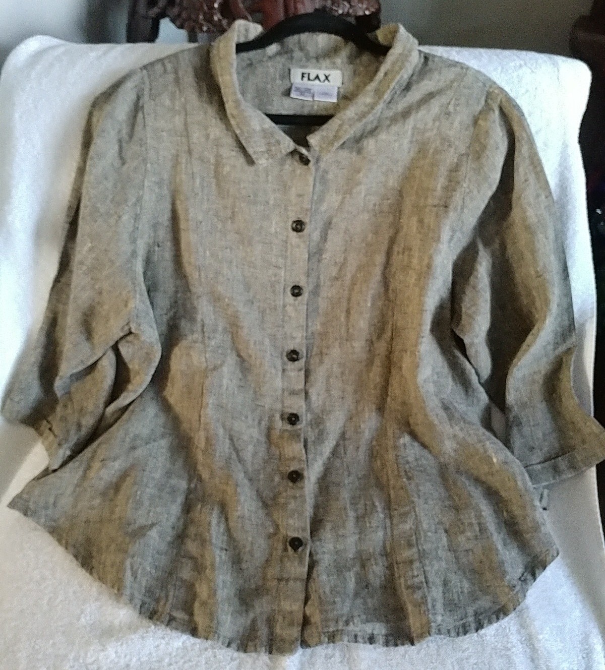 Flax Heathered Brown Button Down Collared Blouse … - image 7