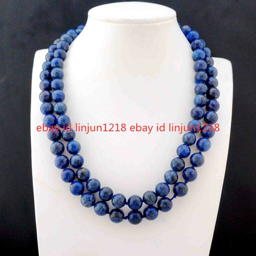 Collar largo de cuentas de piedras preciosas redondas lapislázuli azul natural de 36"" 12 mm AAA - Imagen 4 de 6