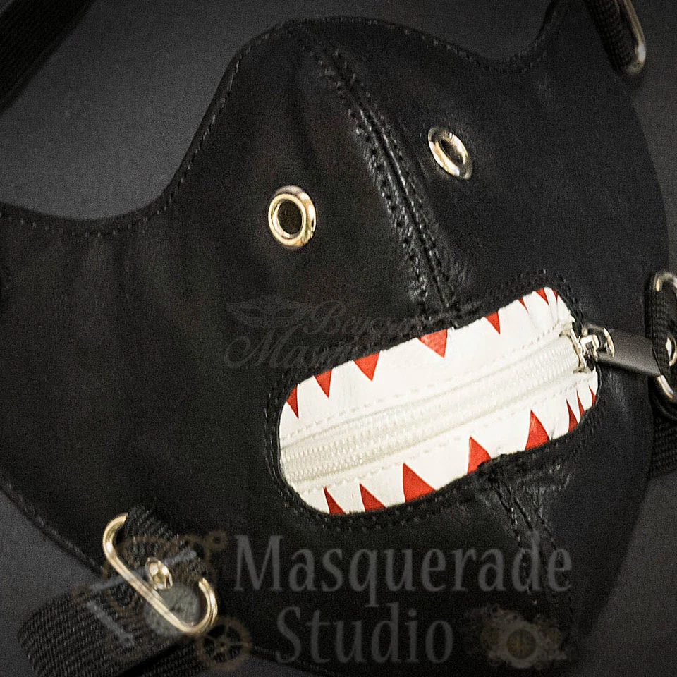 Ken Kaneki Inspired Punk Leather Costume Zipper Mouth Masquerade Mask Accessory - Image 4 of 4
