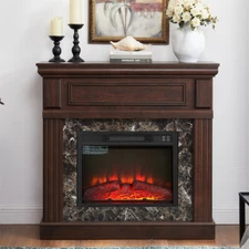 41" Electric Fireplace with Mantel, 1400W Freestanding Fireplace Heater Cherry