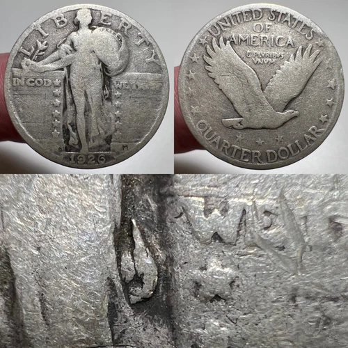 1926 S Liberty Quarter Teardrop VP-001 Silver Circulated Variety Coin 25C