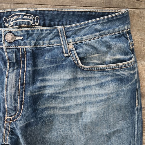 Robins Jeans Denin Herren 42x31 Nieten Leder Biker blau distressed bestickt - Bild 4 von 14