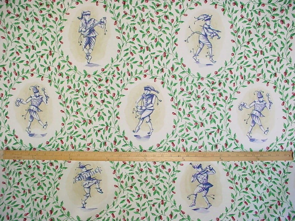 1-1/4Y Scalamandre The Merry Minstrels FH Leaf Green Berry Red Upholstery Fabric - Image 2 of 4