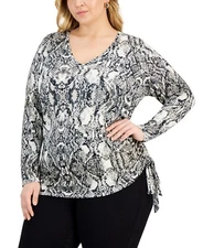 I.n.c. Concepts Plus Size Snake-Print Ruched Top, Desert Snack Sz-2X