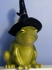 Halloween Frog in Witch Hat Figurine Lime Green Resin Home Decor 12 inch Black