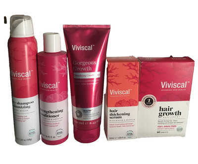 Viviscal Hair Growth Bundle, Dry Shampoo, Conditioner, Serum, Supplement, Lot 5