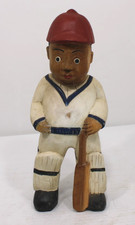 Vintage Hand Carved & Painted Wooden Indian Cricketer Cricket Figure With Bat