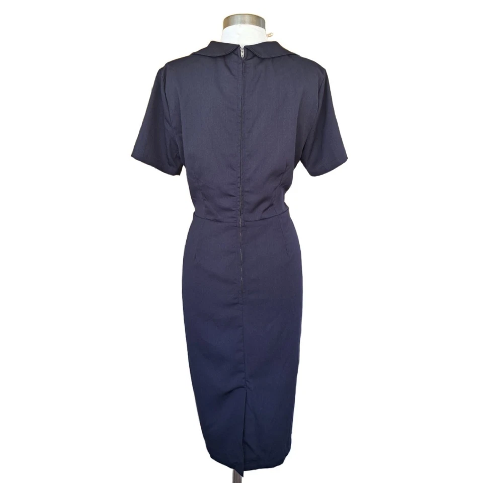 Vestido Lápiz Bettie Page Tatyana Retro Años 40 Azul Marino Botón Náutico XL Pinup Foto 3 de 4