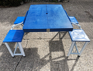 Blue Foldable Portable Table & 4 Seat Set with Carry Handle for Camping