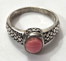 Vtg Marsala 925 Sterling Silver Oval Dyed Pink Agate Pebble Band Ring Size 8.75