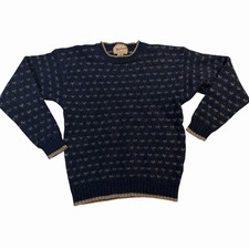 Vintage Woolrich Navy Wool Knit Birdseye Crewneck Sweater Sz L Fisherman