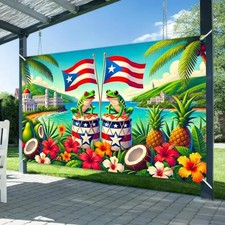 Coqui Frog Puerto Rico Banner 71x43 in Tropical Puerto Rico Flag Banner 7