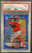 Jhostynxon Garcia 2025 Bowman Chrome #BCP-43 Blue Shimmer Refractor 1st RC /150