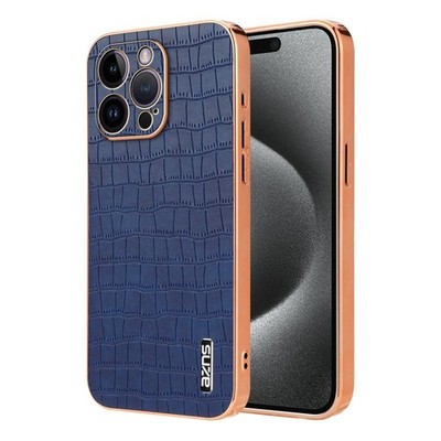 AZNS iPhone 14 Pro Max Full Case Blau Kroko-Effekt Schutzhülle