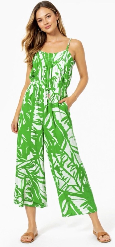 Lilly Pulitzer for Target Green White Palm Leaf Jumpsuit Wide-Leg Sleeveless XL