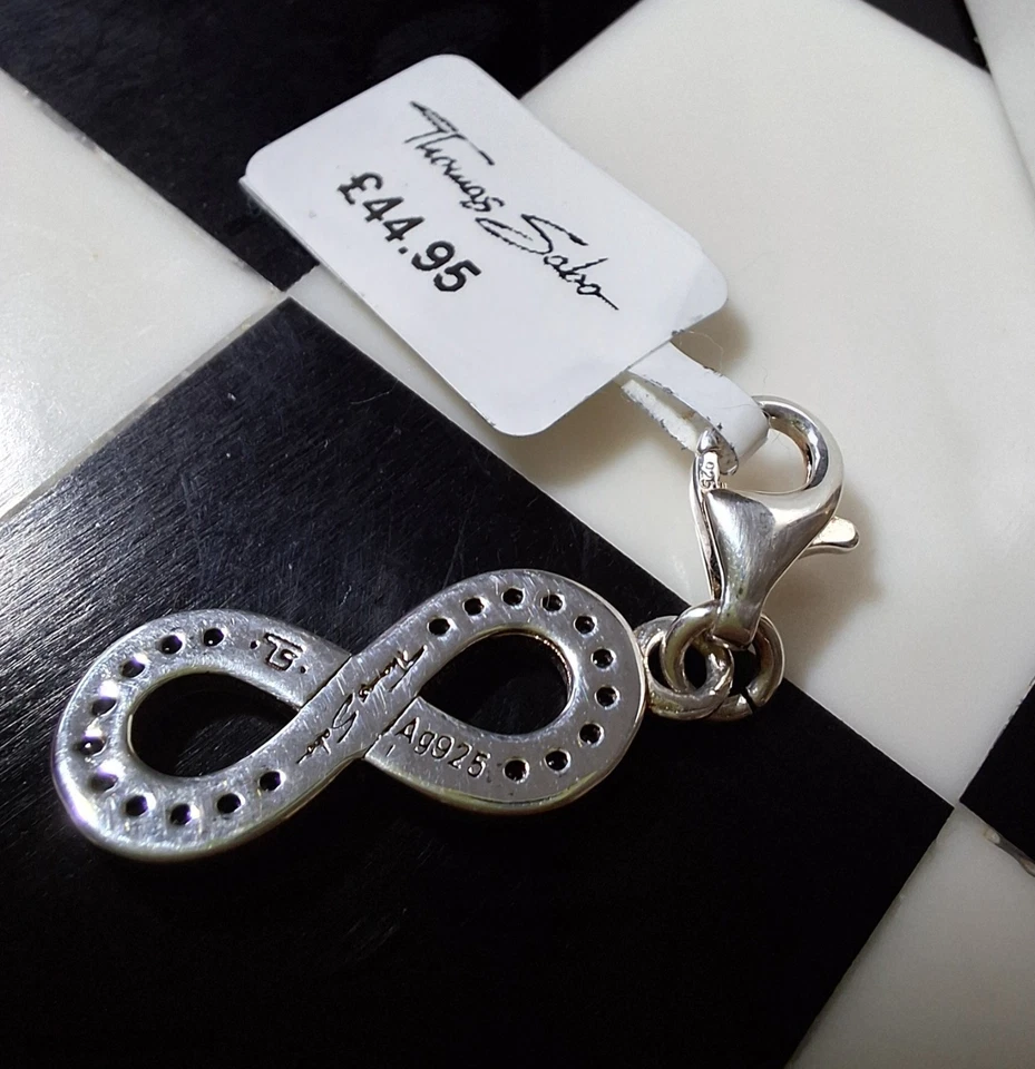 Thomas Sabo Infinity Eternity Spirituality Philosophy CZ Number 8 Silver Charm - Image 4 of 4