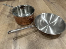 Mauviel 1830 France Copper Stainless Steel Set w Glass Lid Sauce + Frying Pan