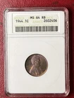 1944 P 1C Lincoln Cent TONEDMS64RB ANACS Type Us Coin wheat penny