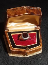10K WHITE GOLD RING VINTAGE NATURAL GARNET ORIGINAL BOX GERMANY