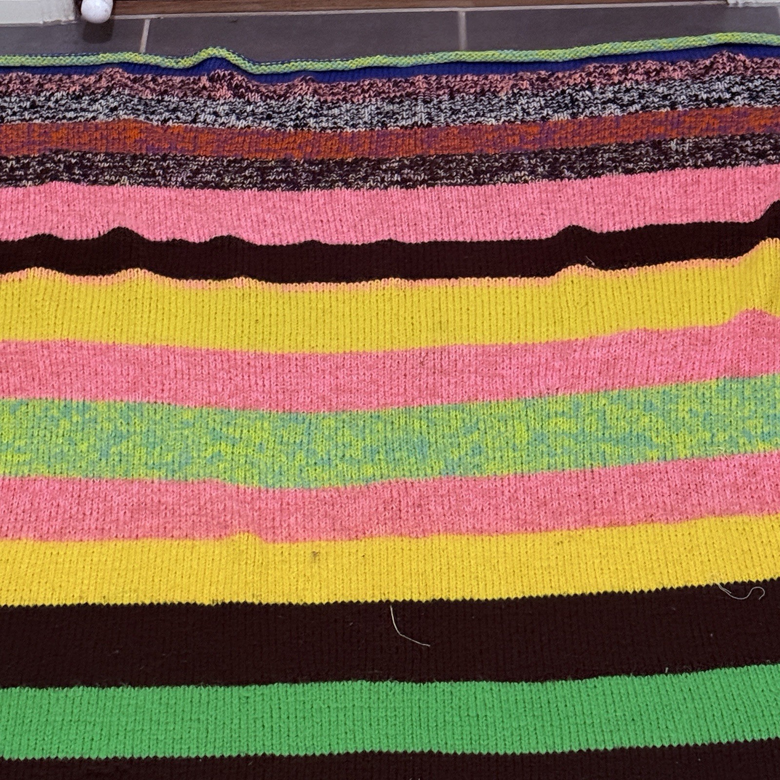 Knitted Multicoloured Striped Textured Sofa Throw Blanket, Rectangle 245 cm Long image 2