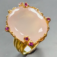 Jewelry gems 28 ct Natural Rose Quartz Ring 925 Sterling Silver Size 8 /R439013